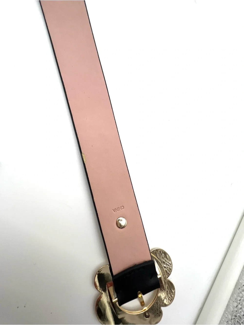 Kate Spade Flower Buckle Black Genuine Leather Belt Gold Size M KS2000565